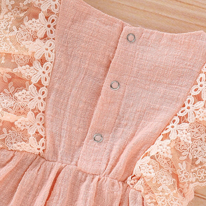 2Pcs Lace Sleeves Baby Girl Bodysuit with Headband childrensterritory