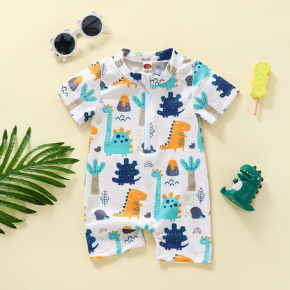 Cartoon Dinosaur Printed Baby/Kids Boys Zipper Swimsuit childrensterritory
