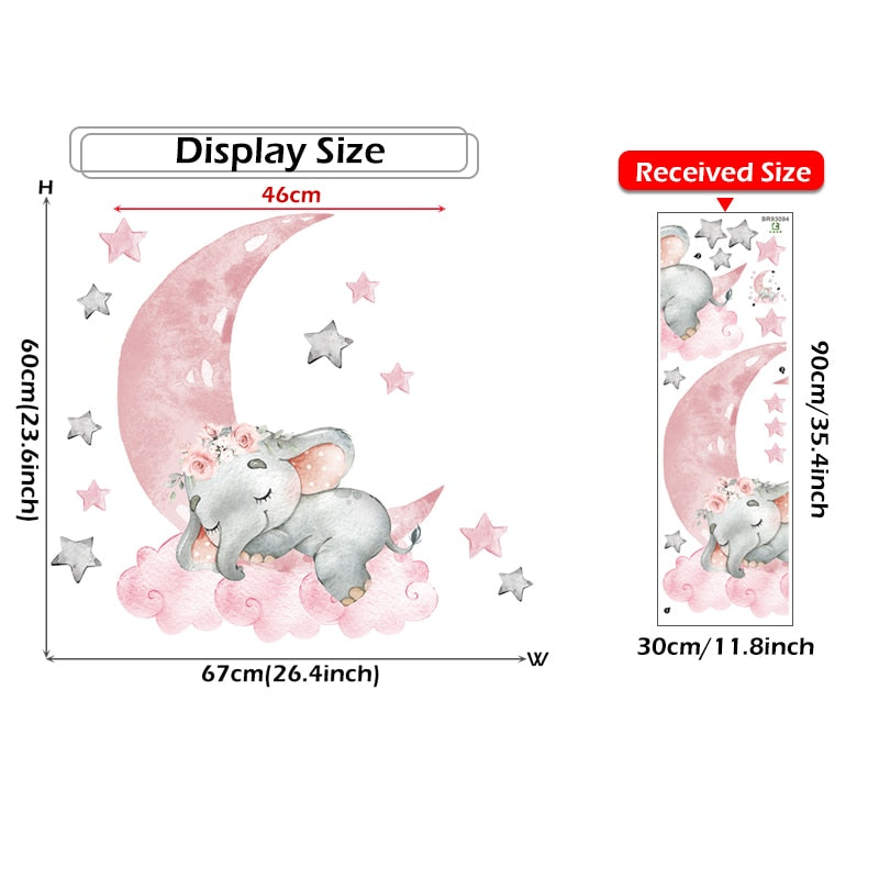 Pink Baby Elephant &amp; Stars Wall Stickers for Baby Girl&
