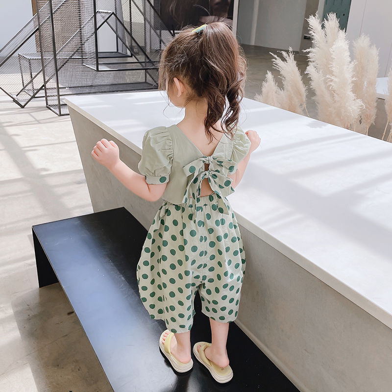 Kids Girls Backless Short Sleeve Top + Loose Cropped Pants Set childrensterritory