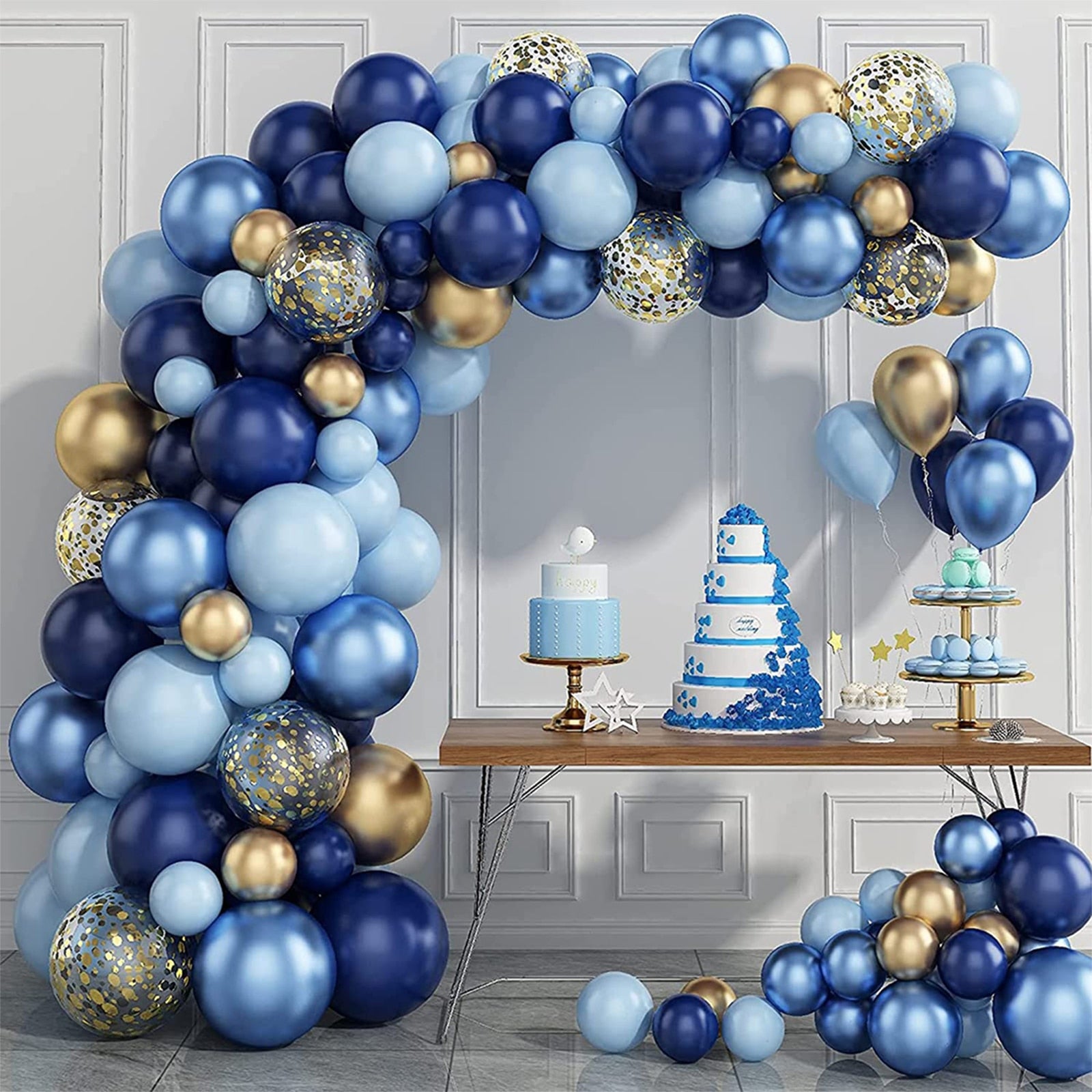 Blue Gold Balloons Garland Kit For Party Decoration childrensterritory