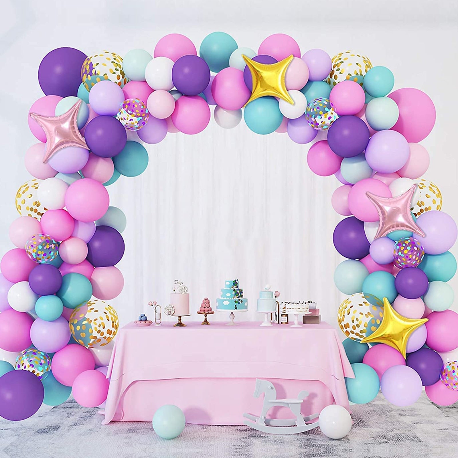 Unicorn & Colorful Rainbow Balloons Garland Arch Kit