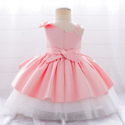 Baby/Kids Girls Bow Beaded Tulle Christening Dress childrensterritory