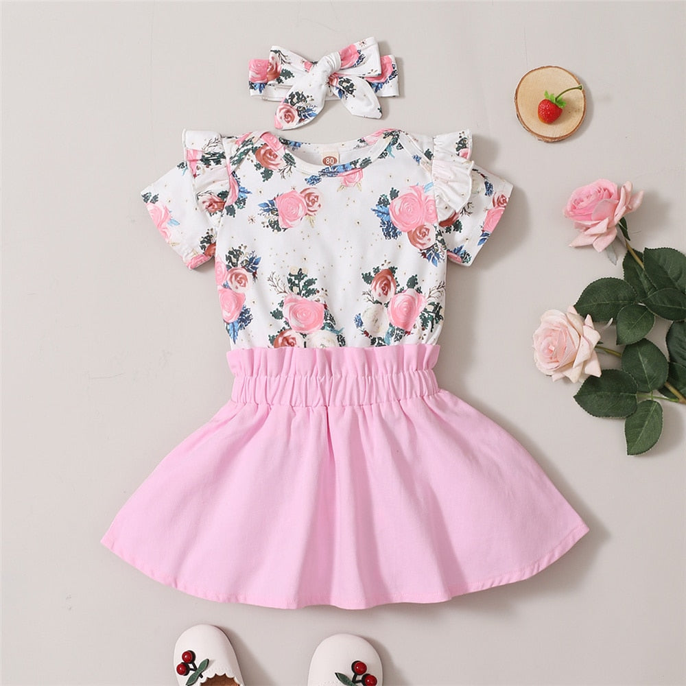 Flower Bodysuit + Solid Skirt 2PCS Baby Girl Outfit childrensterritory