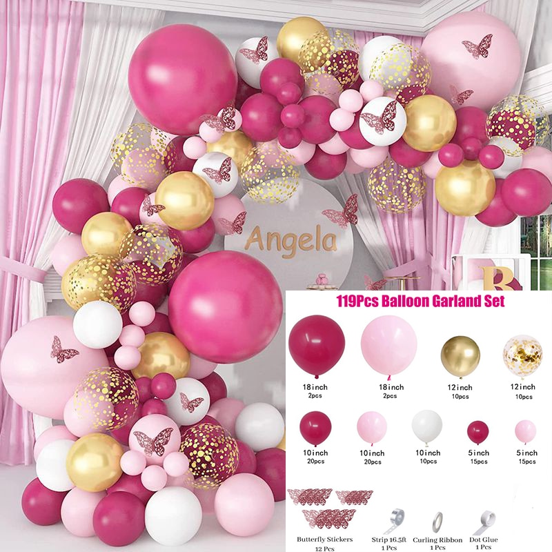 Hot Pink Gold Latex Balloons Garland Arch Kit for Decoration childrensterritory