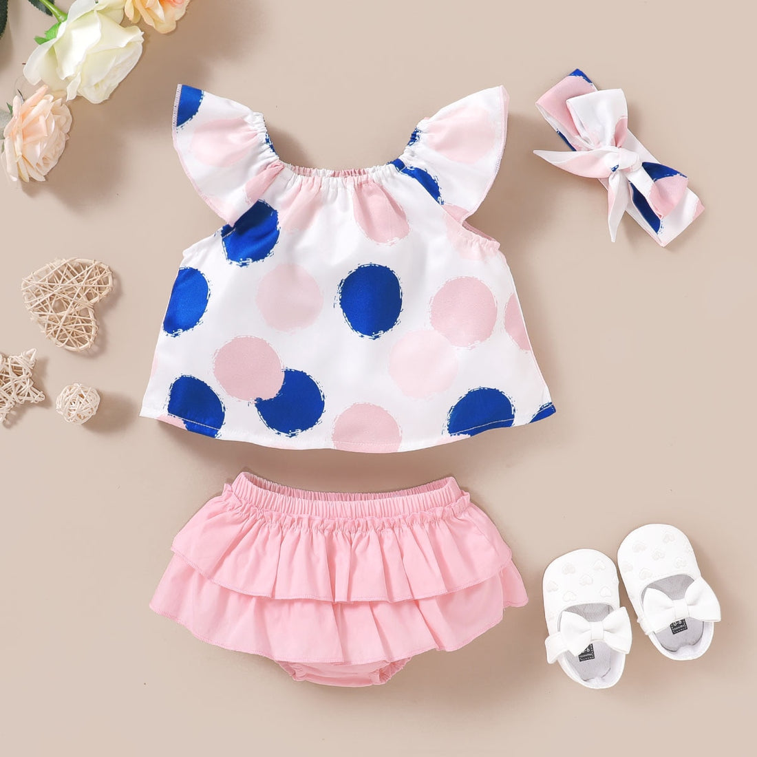 Baby Girl Dot Pattern 3pcs Cotton Outfit Set childrensterritory
