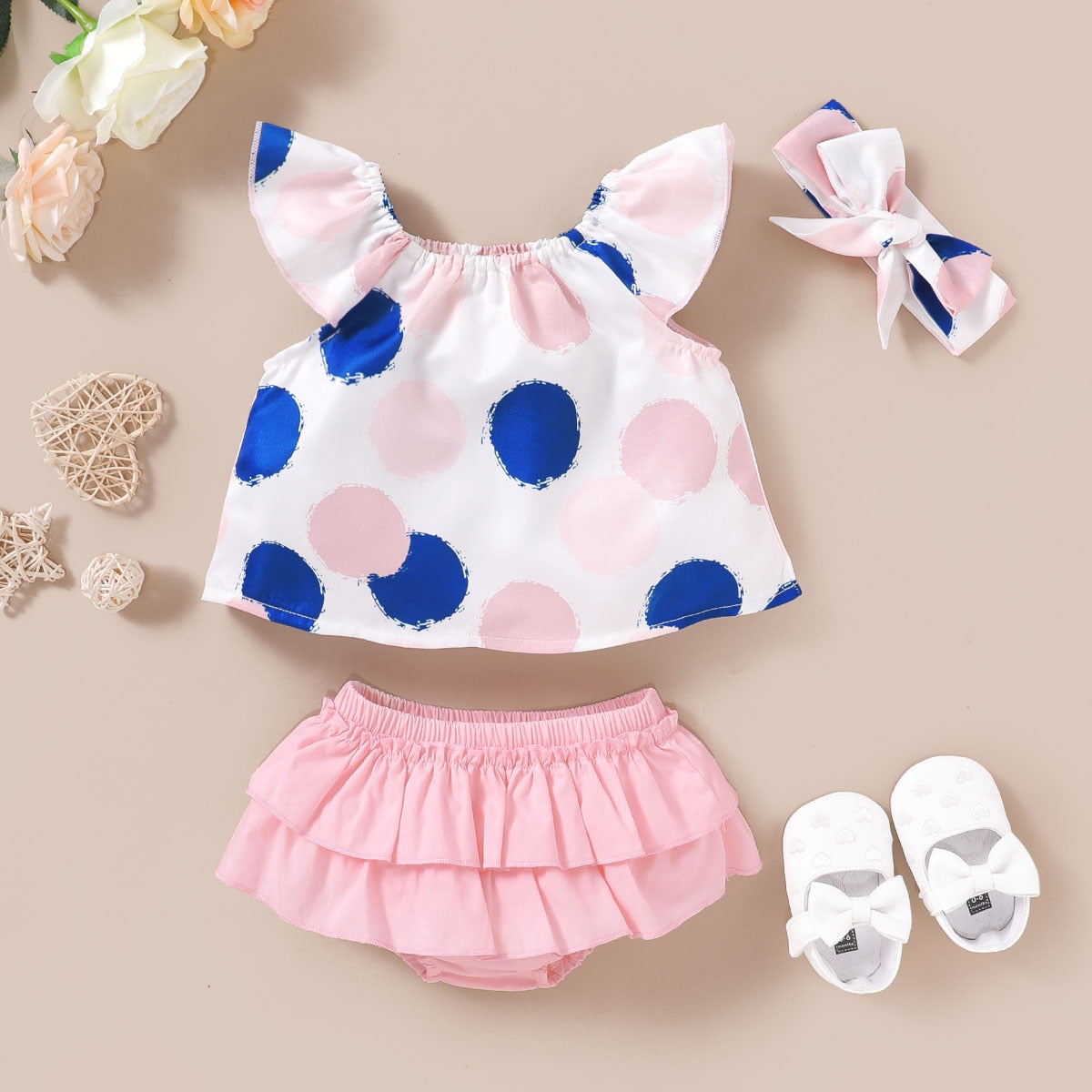 Baby Girl Dot Pattern 3pcs Cotton Outfit Set childrensterritory