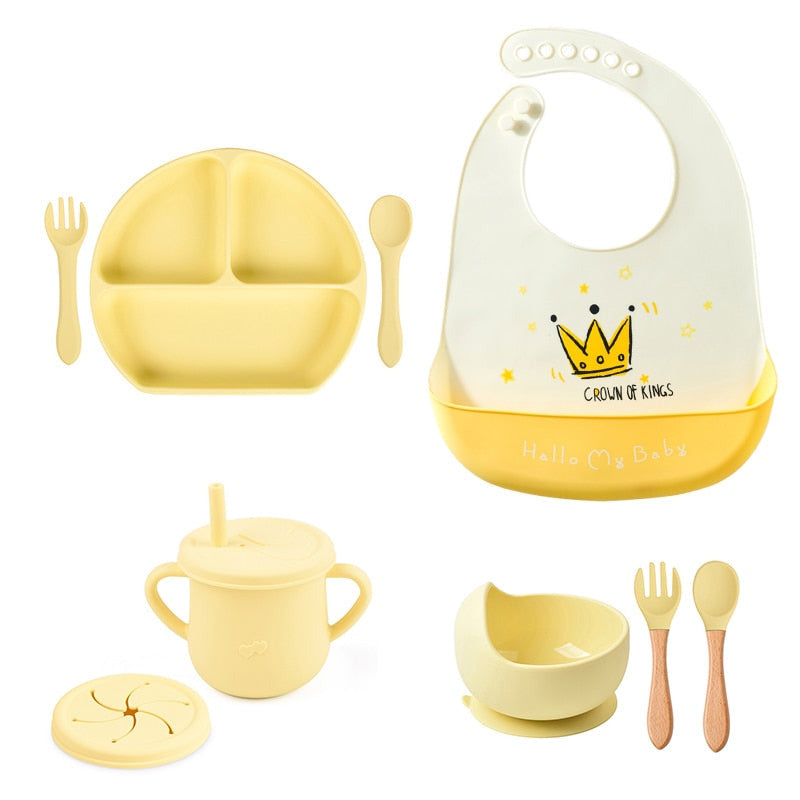 4/6/8 PCS Baby Silicone Tableware Set With Cartoon Bib childrensterritory