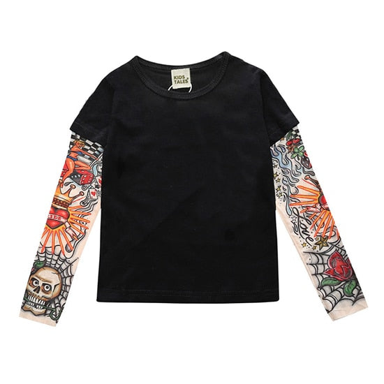 Letter Printed Kids Boys T-shirts with Tattoo Sleeves childrensterritory