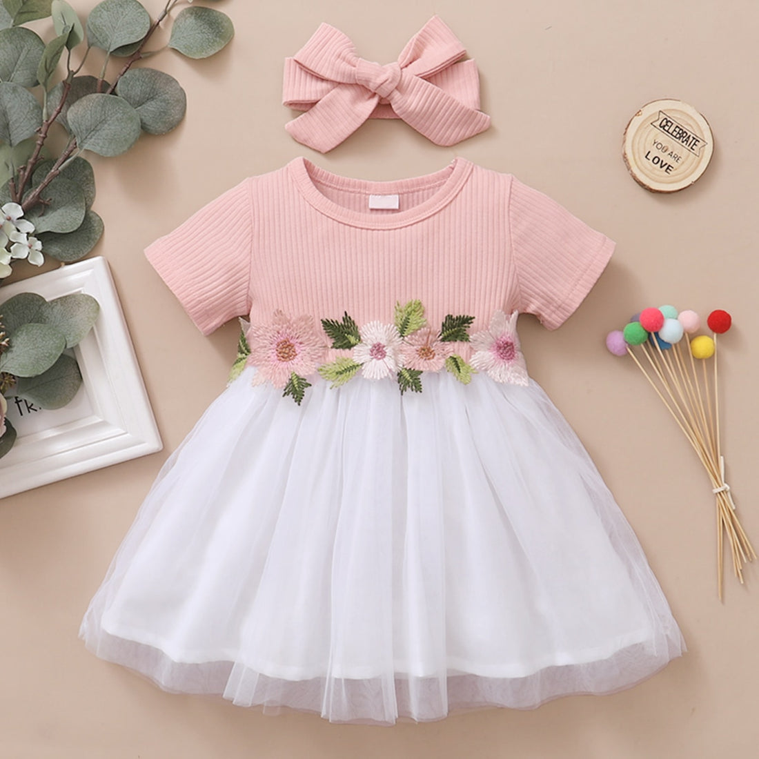 Baby Girls A-line Summer Party Dress with Headband childrensterritory