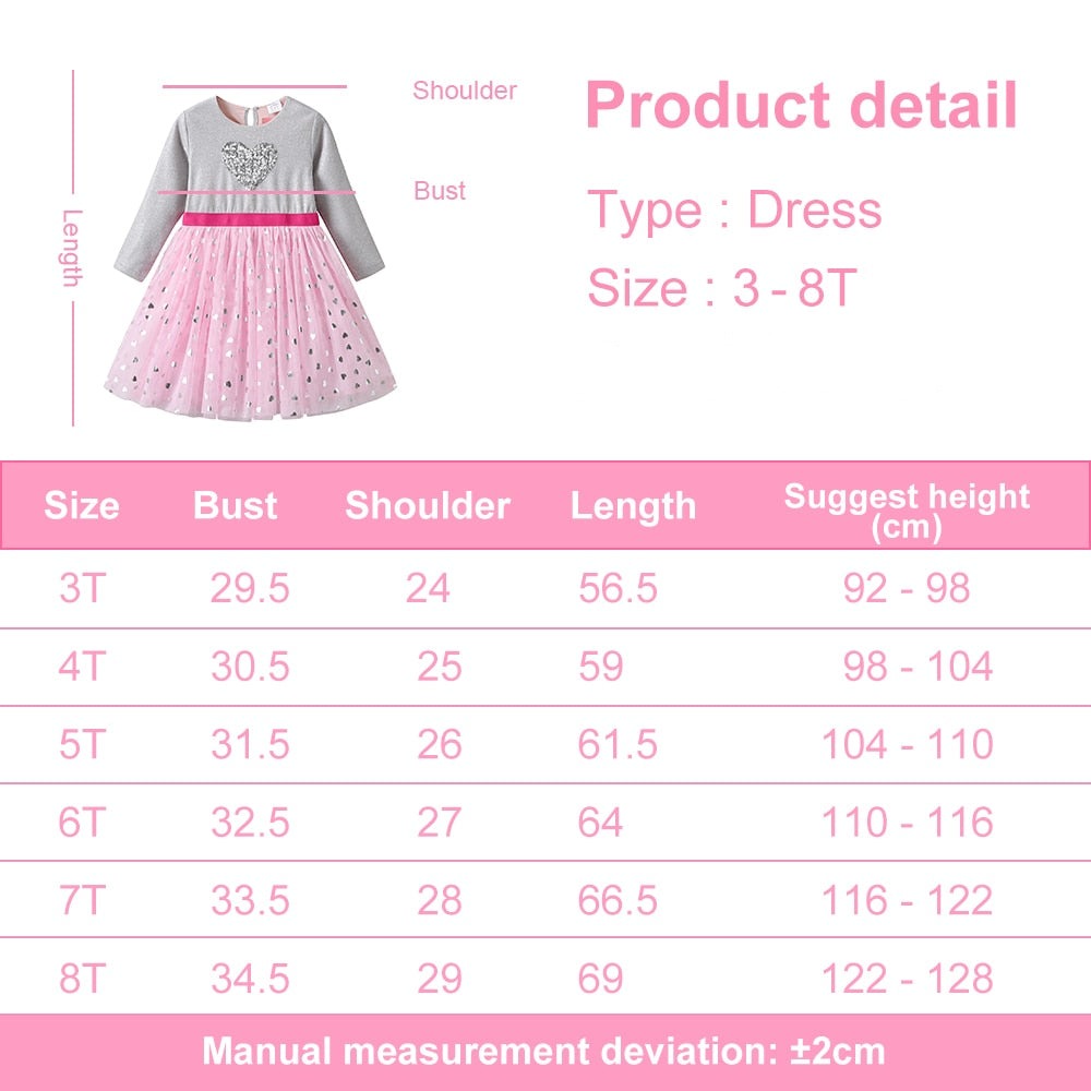 Kids Girls Heart Yarn Long Sleeve Dress childrensterritory