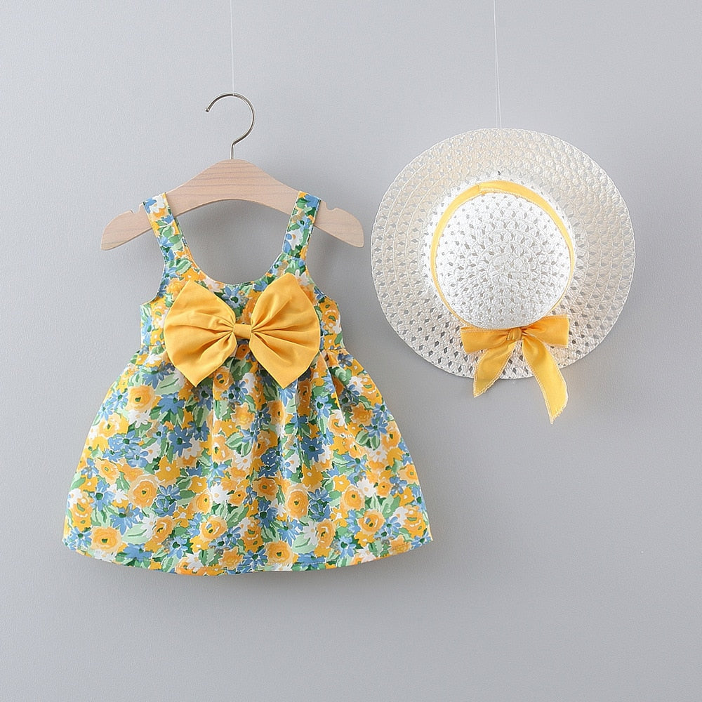 2Pcs/Set Baby Girl Summer Beach Dress + Hat childrensterritory