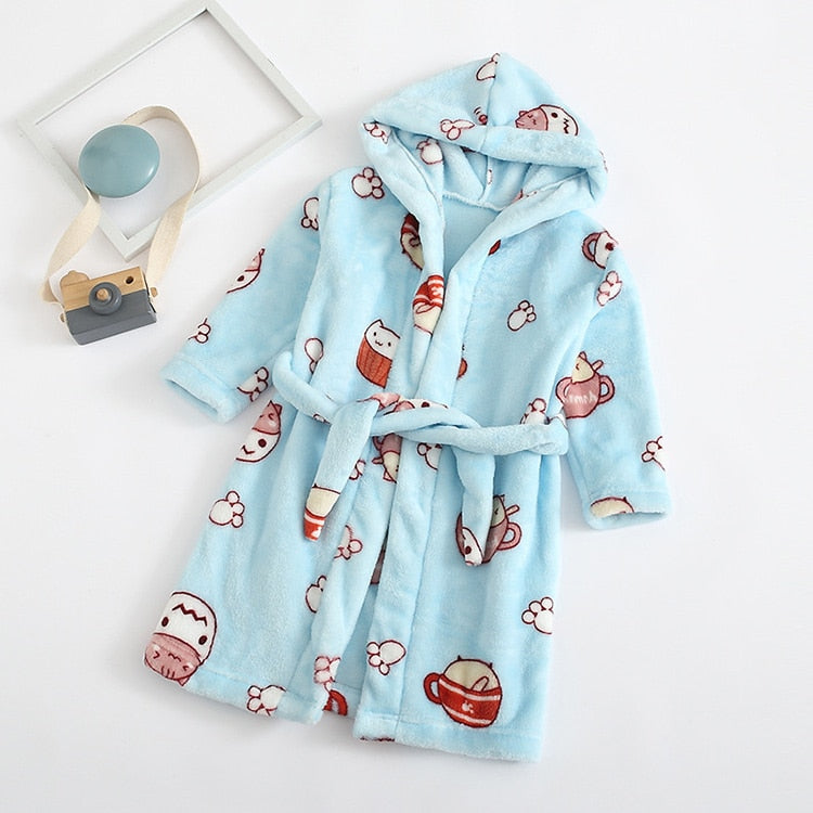 Kids Cartoon Printed Hooded Flannel Bathrobe childrensterritory