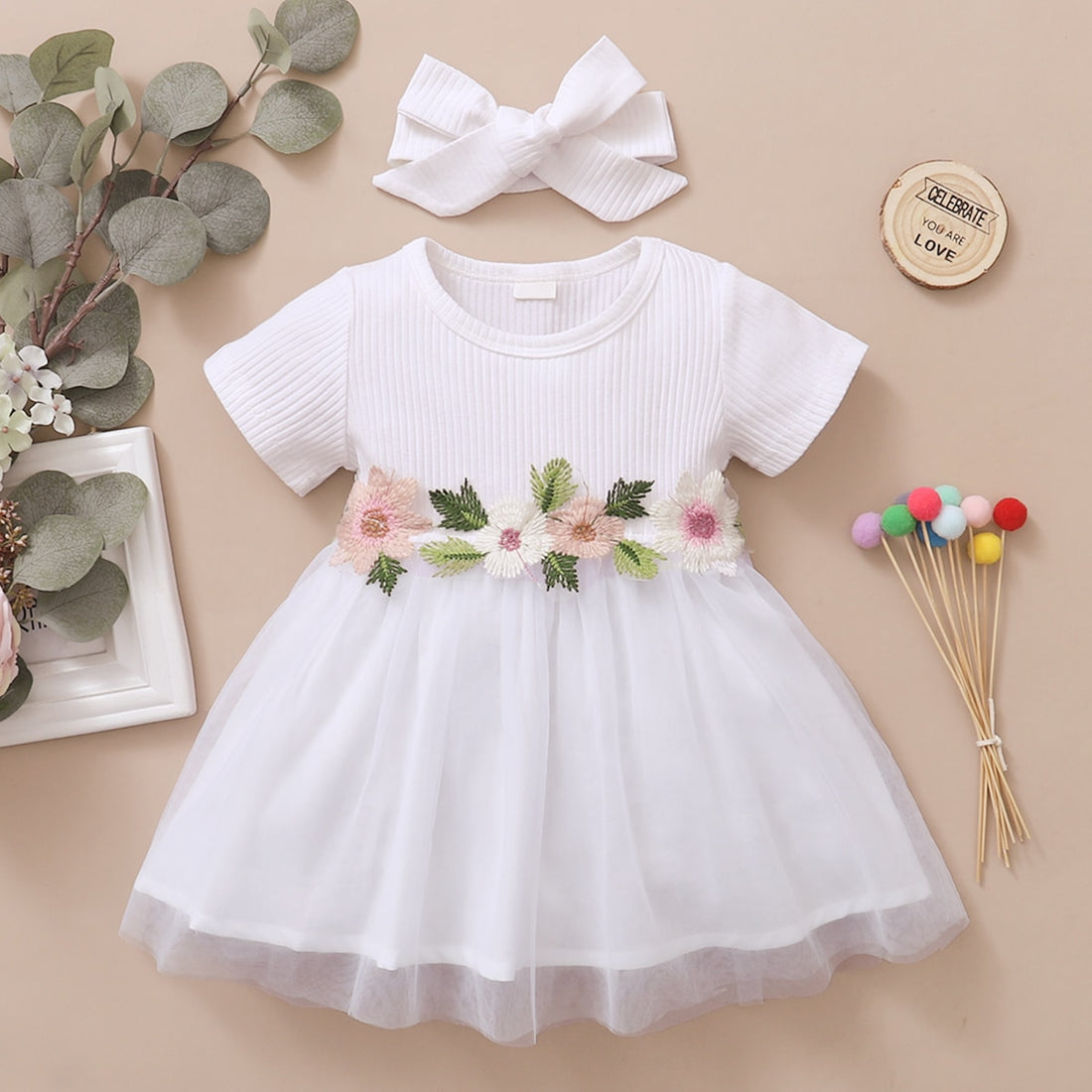 Embroidered Flowers Baby Girl Tulle Party Dress childrensterritory