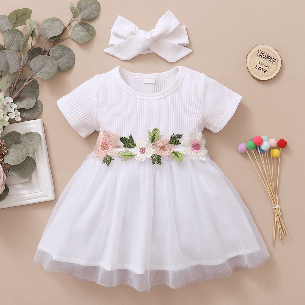 Embroidered Flowers Baby Girl Tulle Party Dress childrensterritory