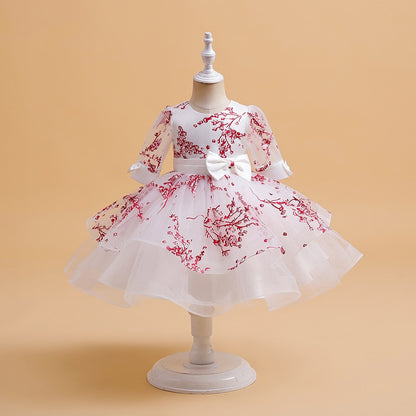 Flower Embroidery Tulle Princess Dresses for Kids Girl Birthday childrensterritory
