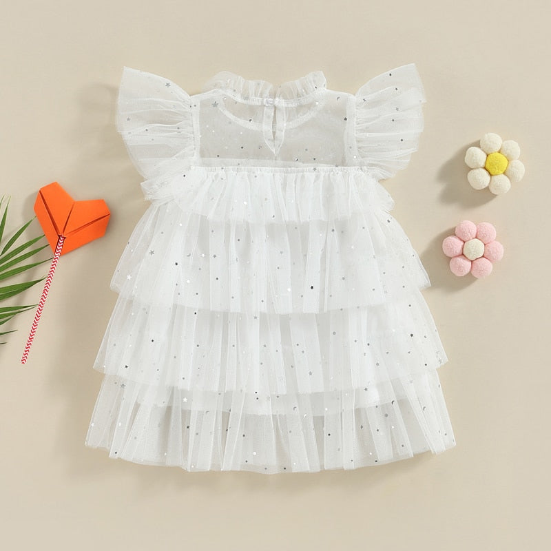 Stars Moon Sequins Kids Girls Ruffles Tulle Dress childrensterritory