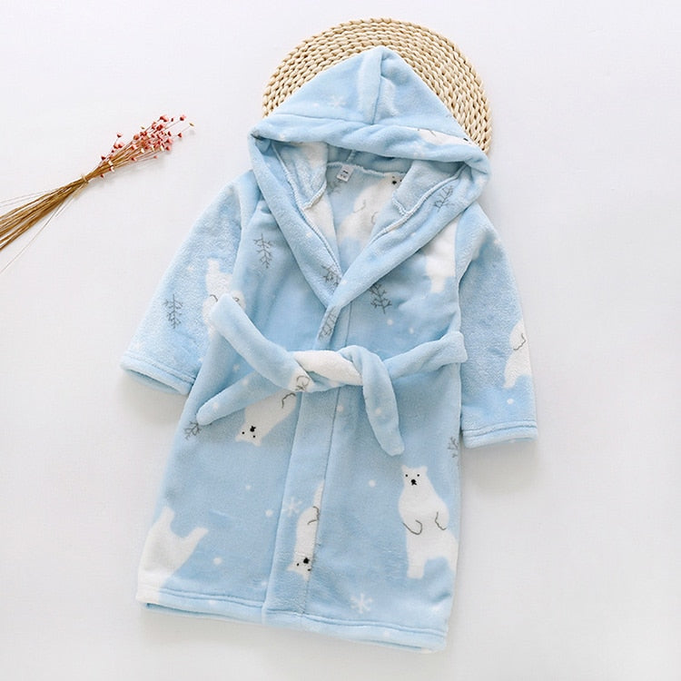 Kids Cartoon Printed Hooded Flannel Bathrobe childrensterritory