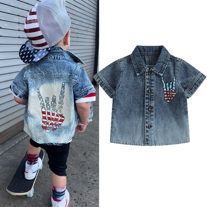 Hand Print Kids Independence Day Button Closure Shirt childrensterritory