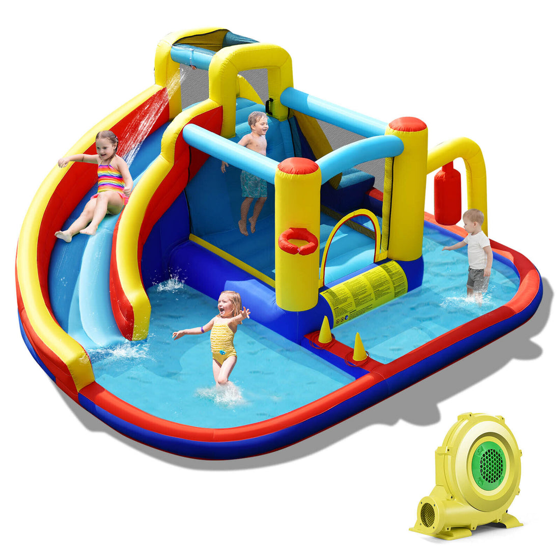 Kids 7-in-1 Inflatable Water Slide and Bounce Castle With 735W Air Blower childrensterritory