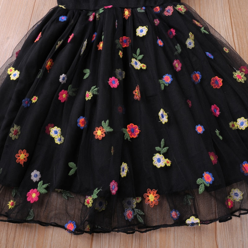 Kids Girls Floral Mesh Dress with Flying Sleeves childrensterritory