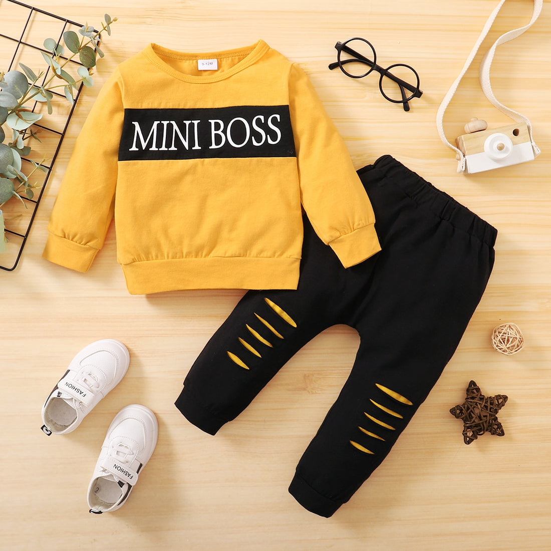Letter Print Top + Pants 2PCs Outfit Set for Baby Boys childrensterritory