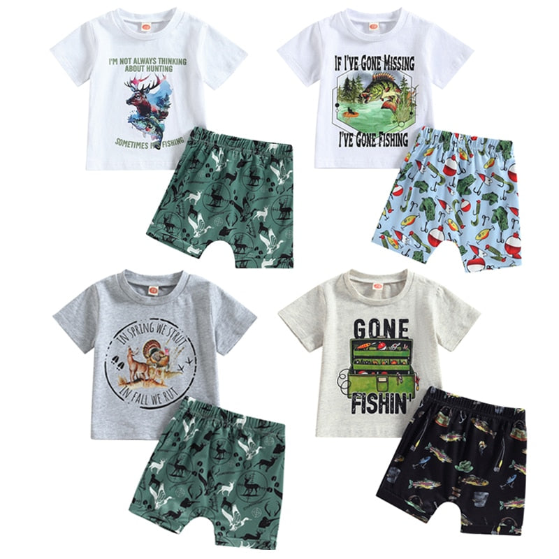 Baby Boy Cartoon Letter Print Tops and Shorts Set for Summer childrensterritory