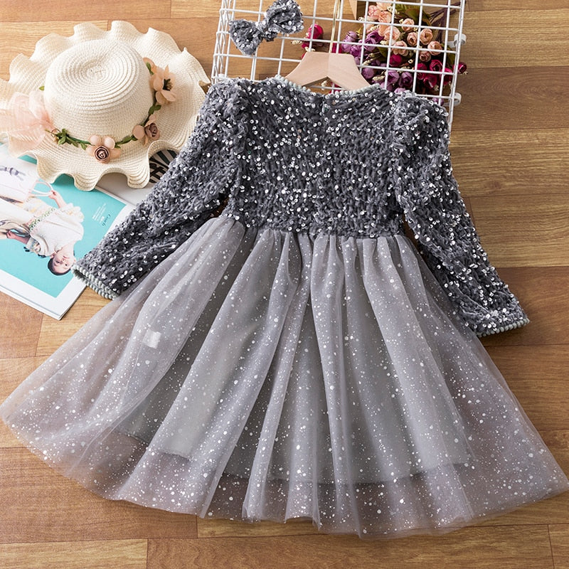 Long Sleeve Sequin Party Dress/Gown for Kids Girls childrensterritory