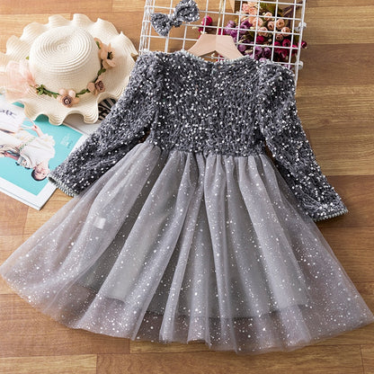 Long Sleeve Sequin Party Dress/Gown for Kids Girls childrensterritory