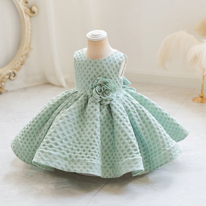 Baby Girl Plaid Flower Bowknot Sleeveless Evening Party Outfit childrensterritory