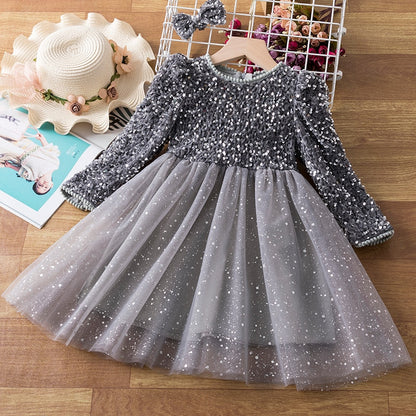Long Sleeve Sequin Party Dress/Gown for Kids Girls childrensterritory