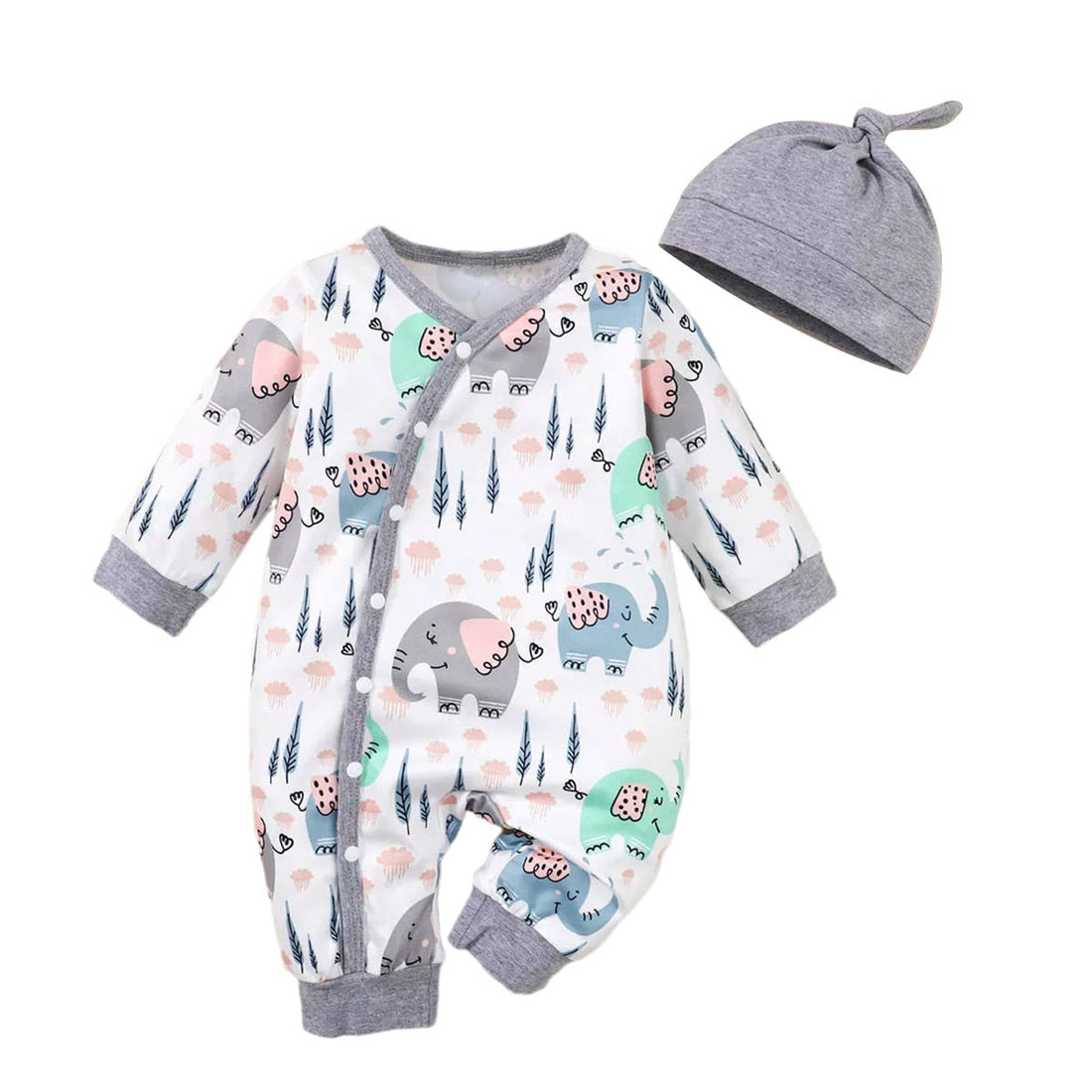 Infant Boy Cartoon Print One-Piece with Hat Set childrensterritory