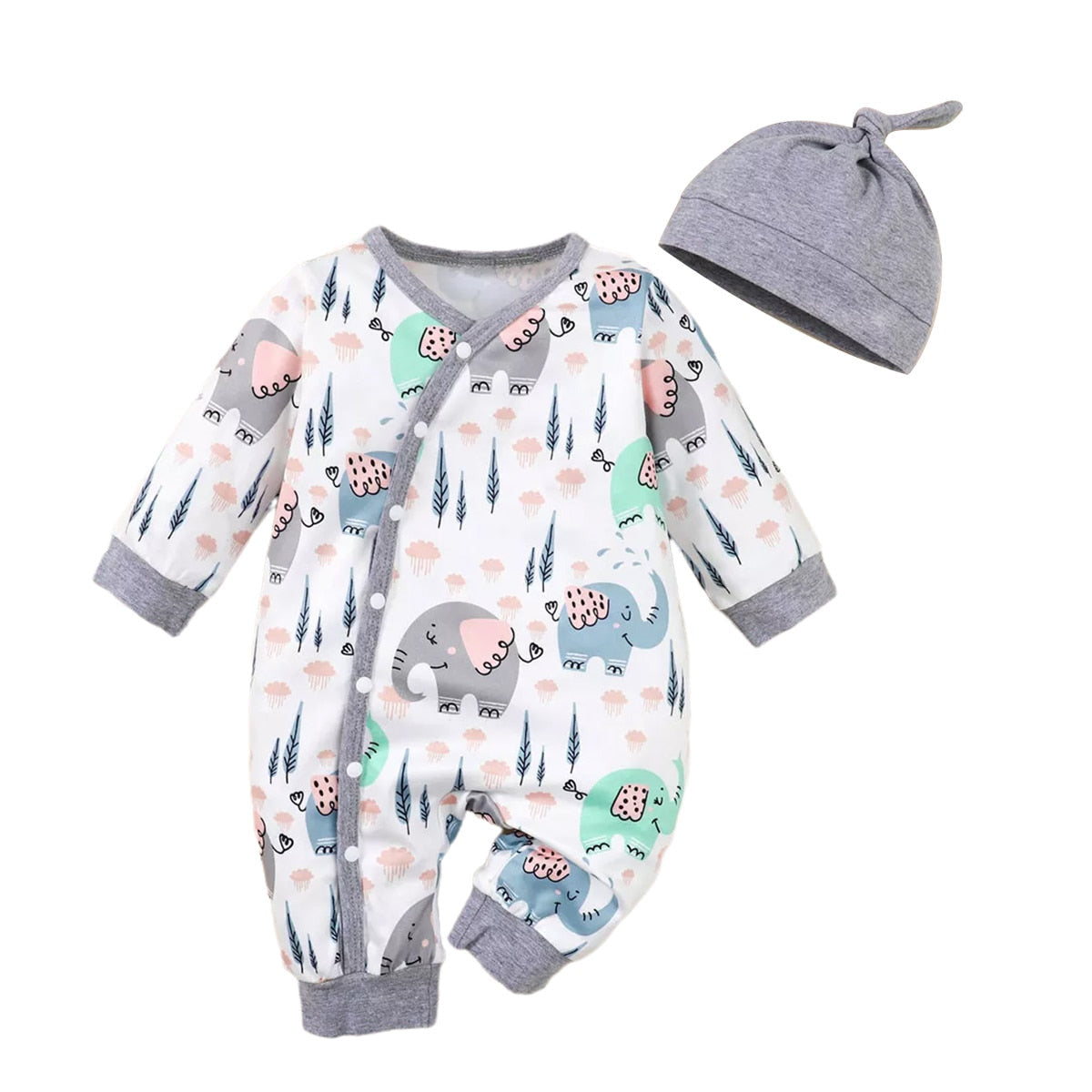 Infant Boy Cartoon Print One-Piece with Hat Set childrensterritory