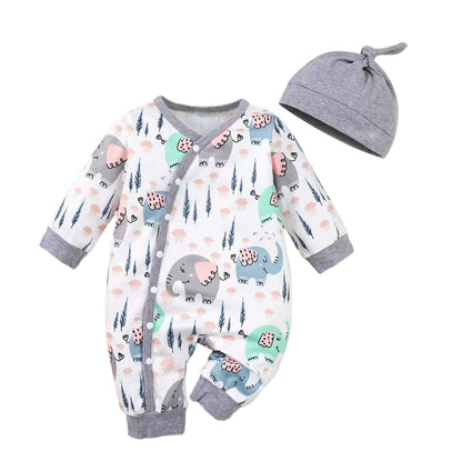 Infant Boy Cartoon Print One-Piece with Hat Set childrensterritory