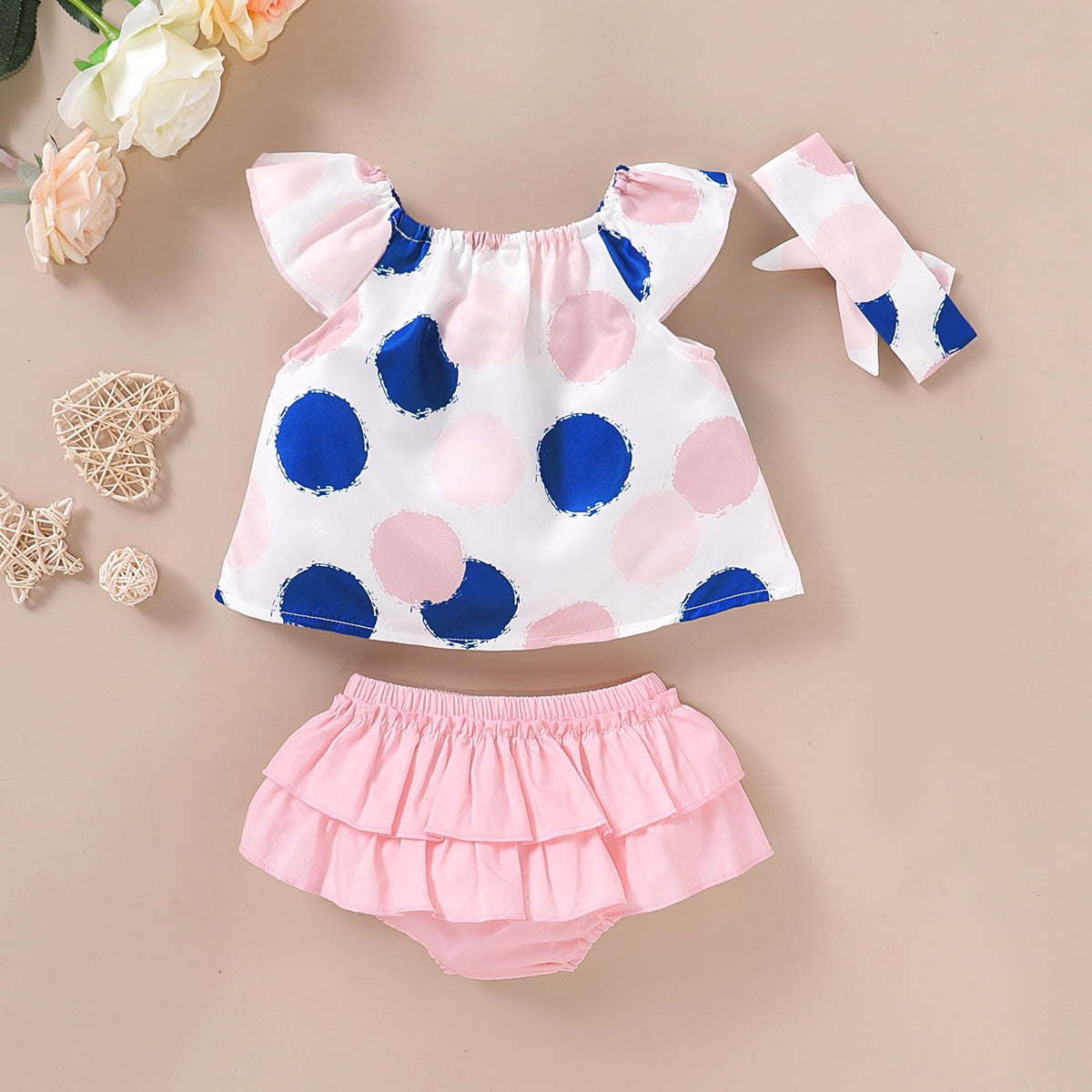 Baby Girl Dot Pattern 3pcs Cotton Outfit Set childrensterritory