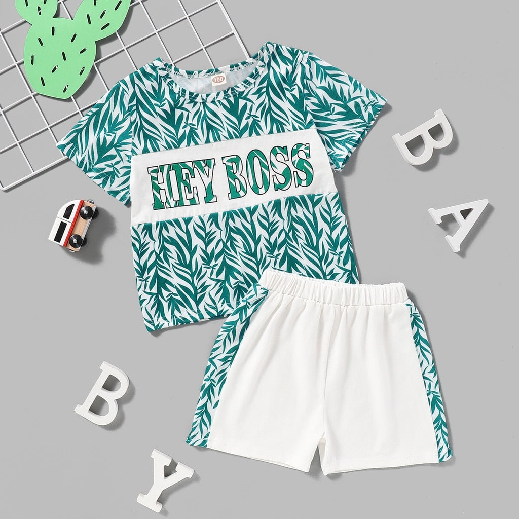 Toddler Unisex Leaves Print 2Pcs Sport Clothes Set childrensterritory