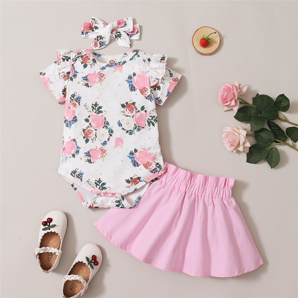 Flower Bodysuit + Solid Skirt 2PCS Baby Girl Outfit childrensterritory