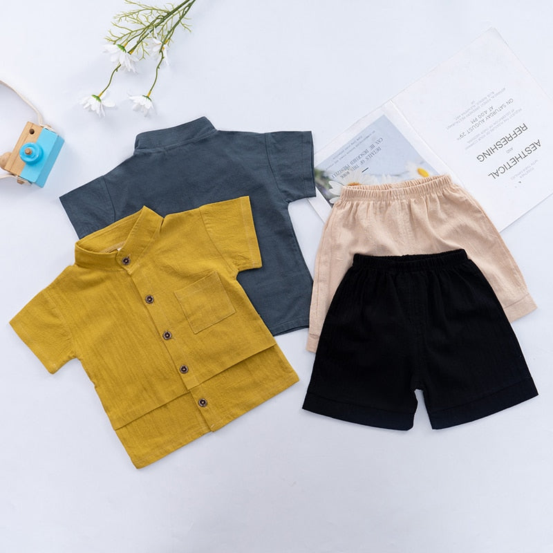 Baby/Kids Boys Casual Button Up Shirt And Shorts Clothing Set childrensterritory