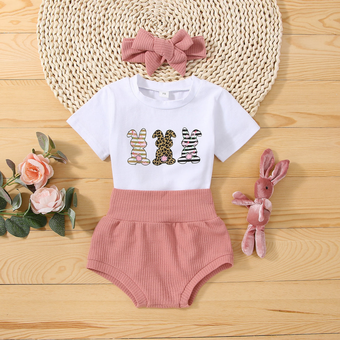 Baby Girls 3 Piece Rabbit Print Easter Clothes Set childrensterritory