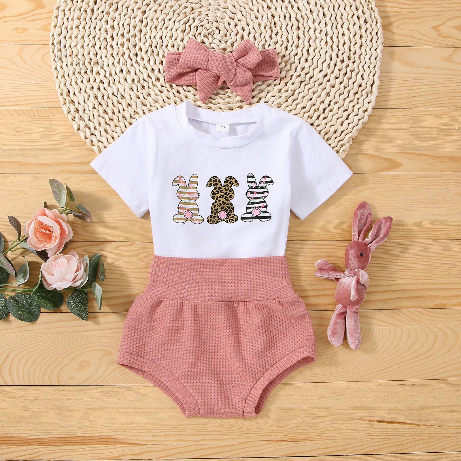 Baby Girls 3 Piece Rabbit Print Easter Clothes Set childrensterritory