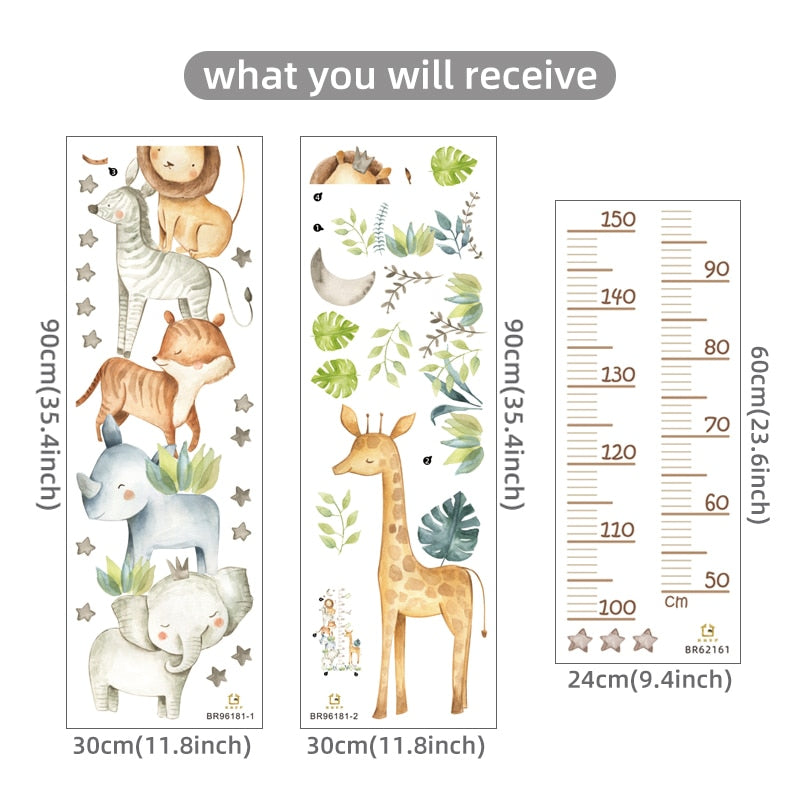 Cartoon Animals &amp; Height Chart Wall Stickers childrensterritory