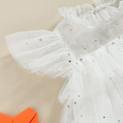 Stars Moon Sequins Kids Girls Ruffles Tulle Dress childrensterritory
