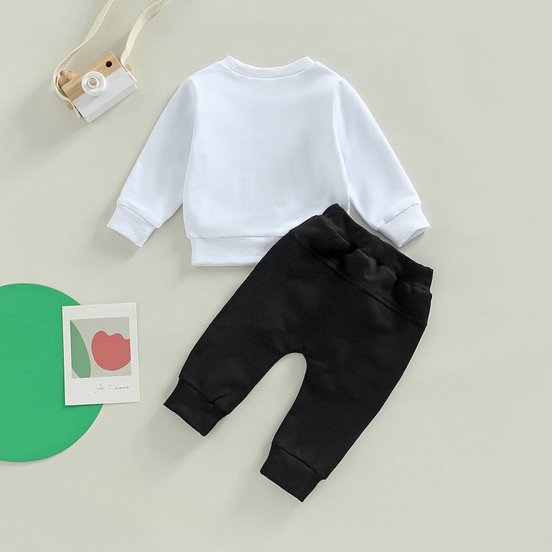 0-3Years Boys Letter Print Pullover &amp; Solid Pant Outfit Set childrensterritory