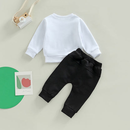 0-3Years Boys Letter Print Pullover &amp; Solid Pant Outfit Set childrensterritory