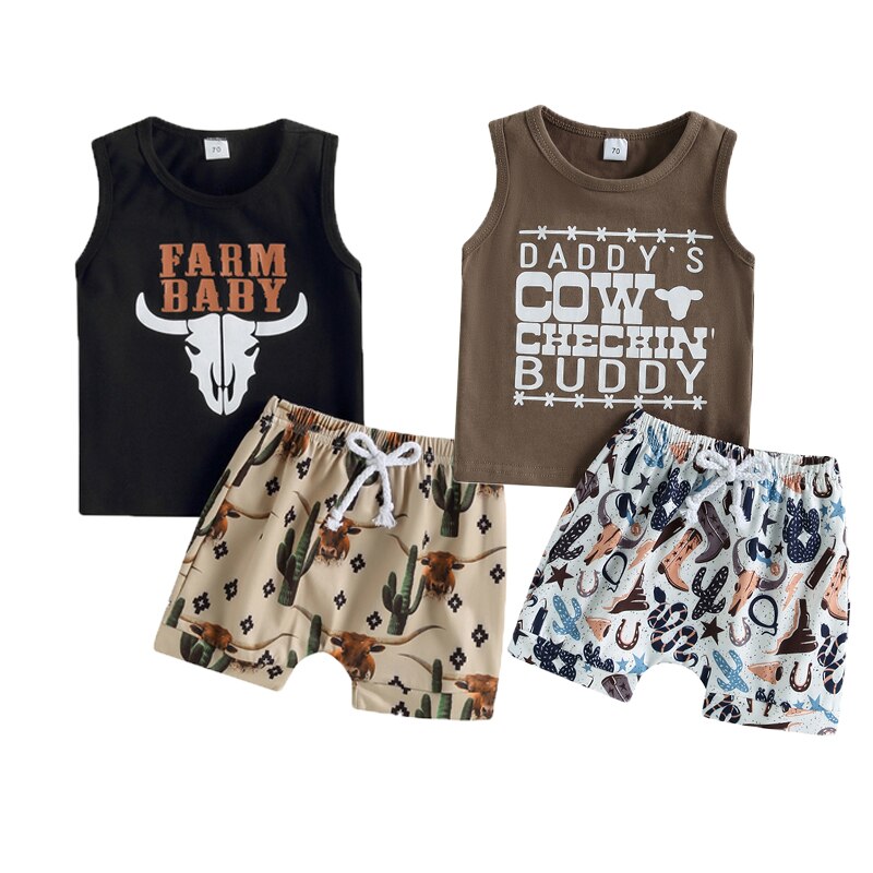 Baby Boy Printed Sleeveless Tank Tops and Shorts Set childrensterritory