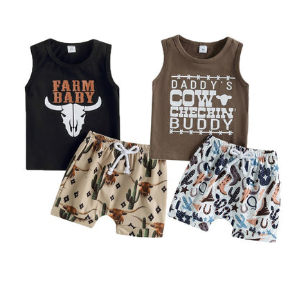 Baby Boy Printed Sleeveless Tank Tops and Shorts Set childrensterritory