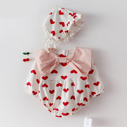 Newborn Baby Heart Print Bodysuit with Hat childrensterritory