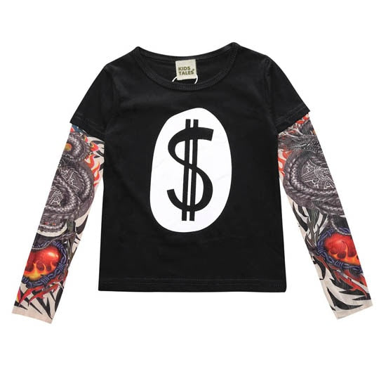 Letter Printed Kids Boys T-shirts with Tattoo Sleeves childrensterritory