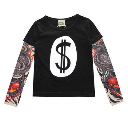 Letter Printed Kids Boys T-shirts with Tattoo Sleeves childrensterritory
