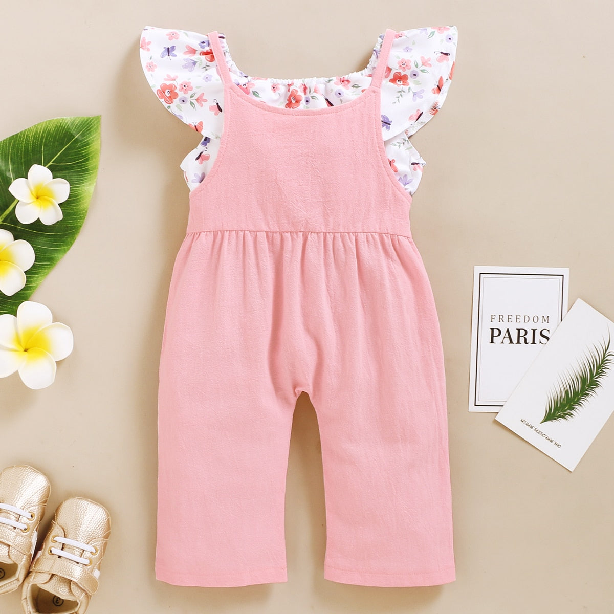 Toddler Girl Floral Short Top + Suspender Pant 2PCS Outfit childrensterritory